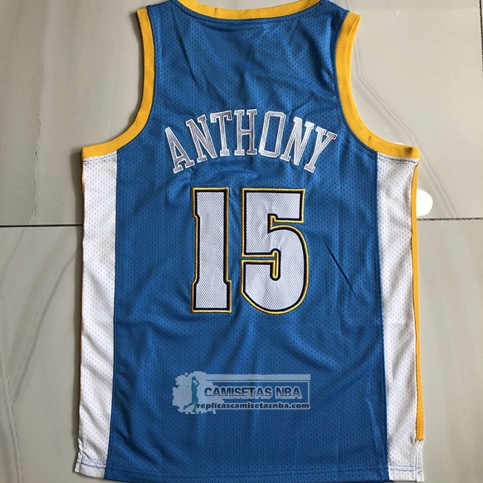 Camiseta Denver Nuggets Carmelo Anthony NO 15 Mitchell & Ness 2003-04 Azul